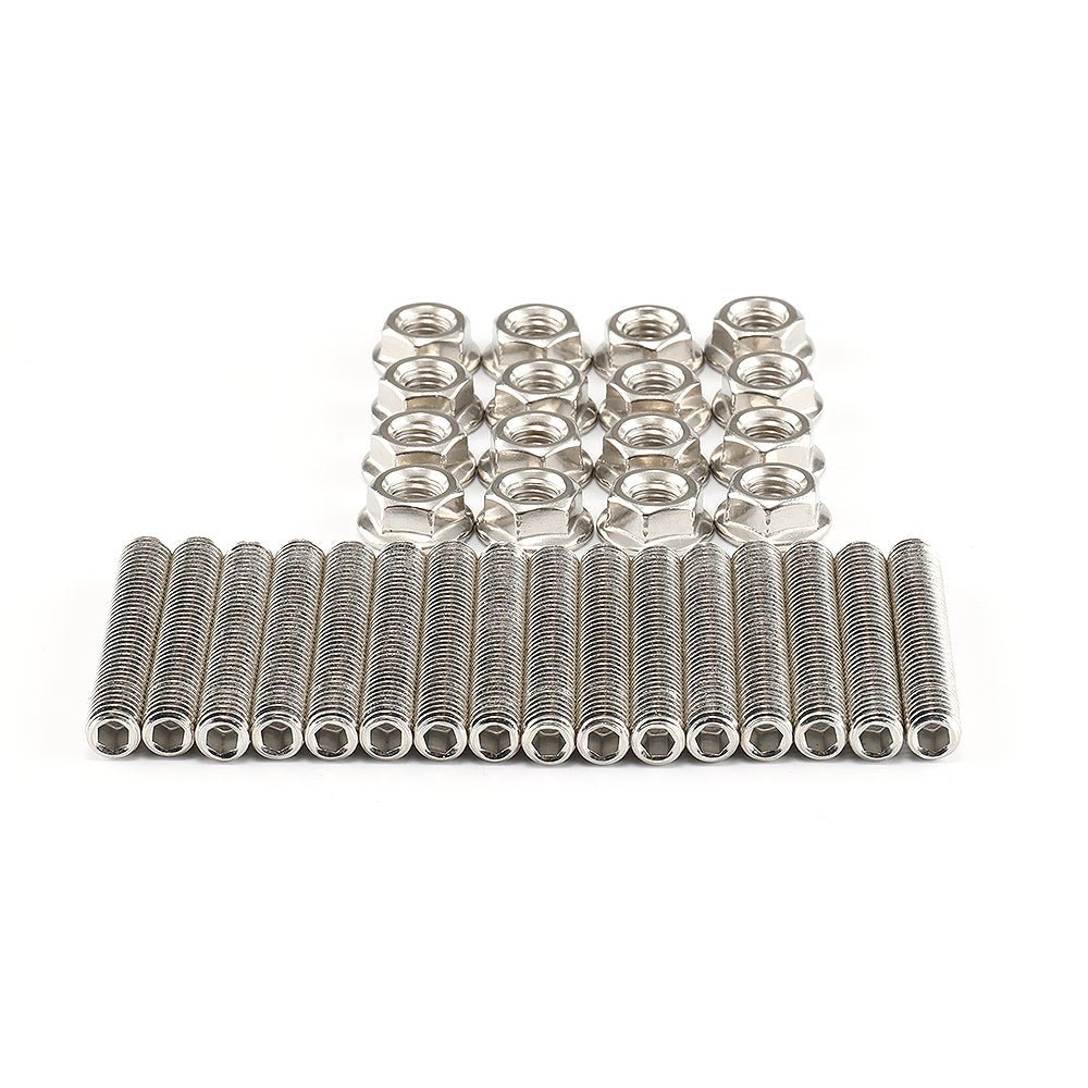 Stainless_Steel_Studs_And_Nuts 16 Pcs Stainless Exhaust Manifold Stud Nuts kit for Ford 4.6 & 5.4 Liter V8 2 Manifolds - Image 1